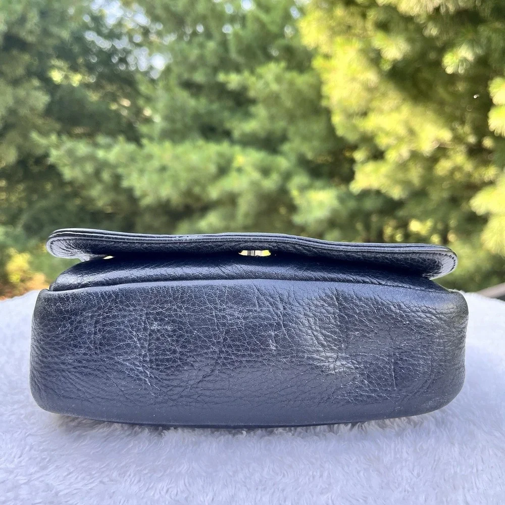 Libaire‎ Classic East West Handbag Pebbled Leather Purse Black Flap Front Brass